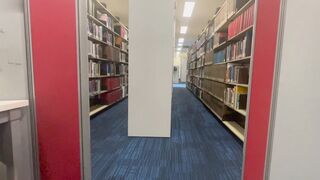 SnowBunnibne Rides Cock Between Bookshelves
